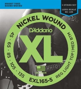 Set D'addario XL Regular Light Top/Medium Bottom EXL165-5 45-135 Bajo Eléctrico 5 Cuerdas