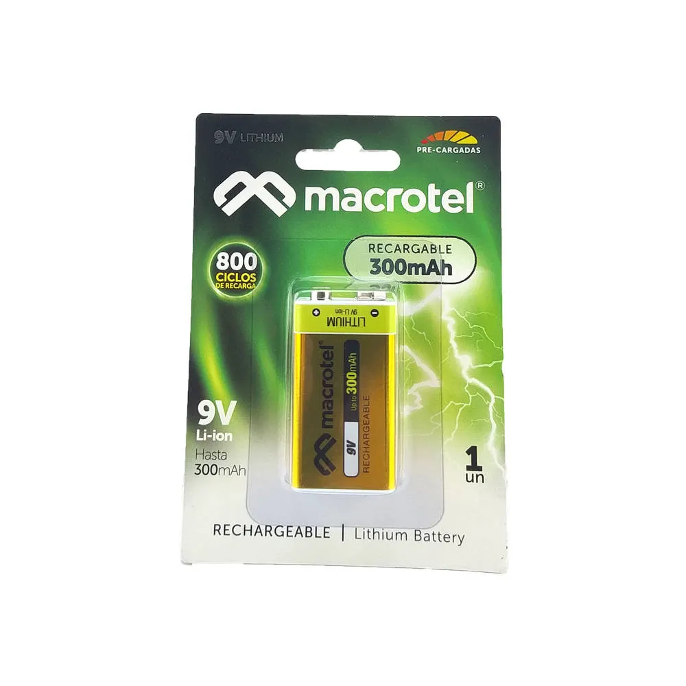 Bateria 9V 300mAh Recargable Macrotel Li-ion
