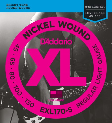 Set D’Addario XL Regular Light EXL170-5 45-130 Bajo Eléctrico 5 Cuerdas